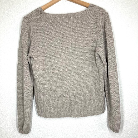 Eileen Fisher Silk Blend Knitted Ivory Sweater Women's Large Long Sleeves V neck - Picture 4 of 16